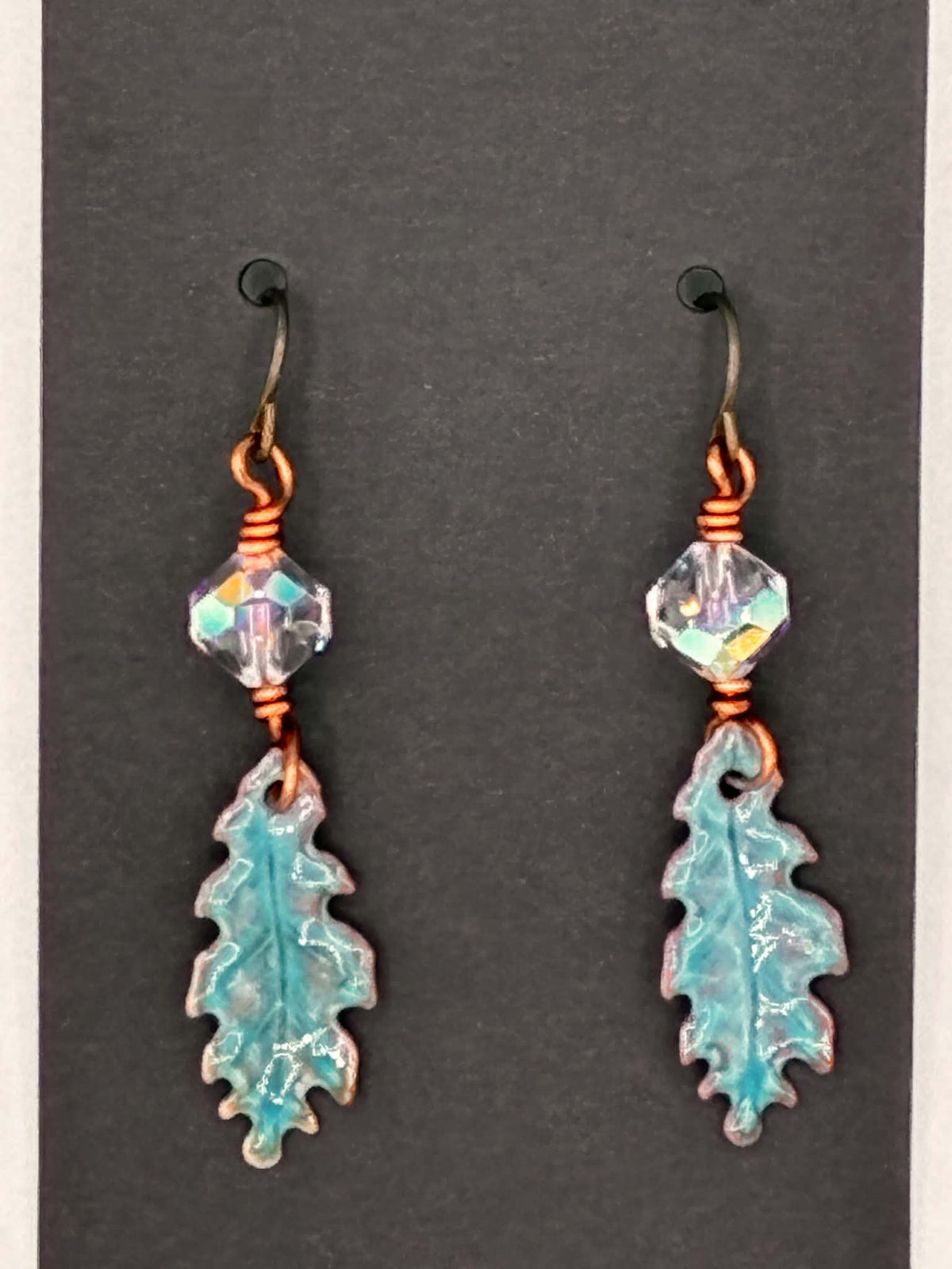 Blue Enamel Leaf Earrings #1