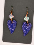 Blue Enameled Leaf Earrings #2