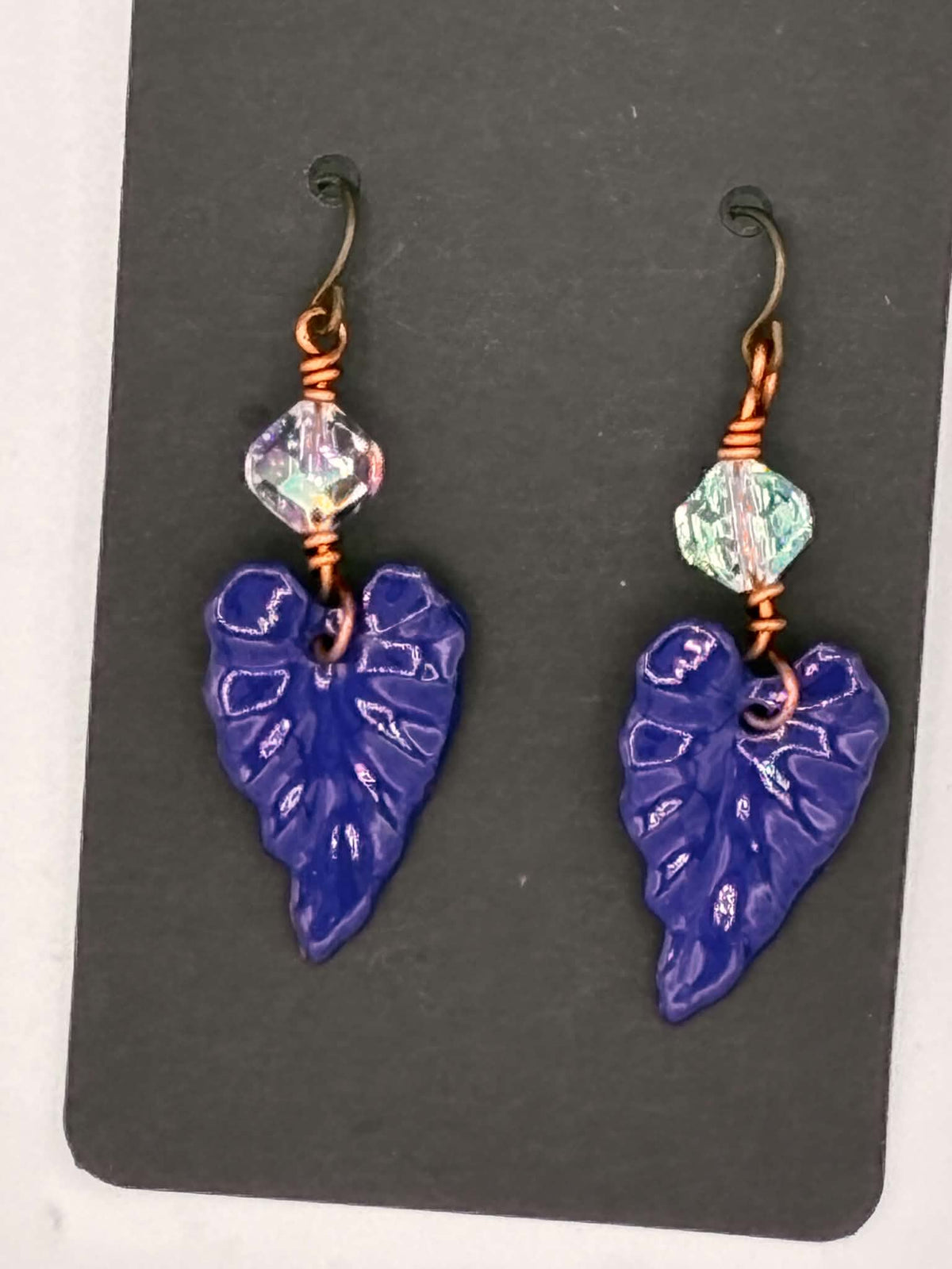 Blue Enameled Leaf Earrings #2