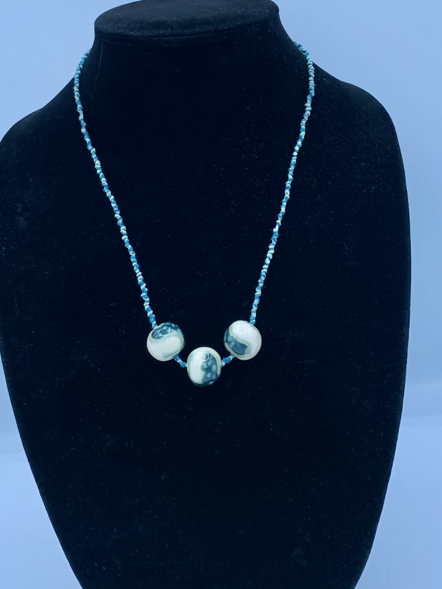 Blue and Beige Kazuri Necklace
