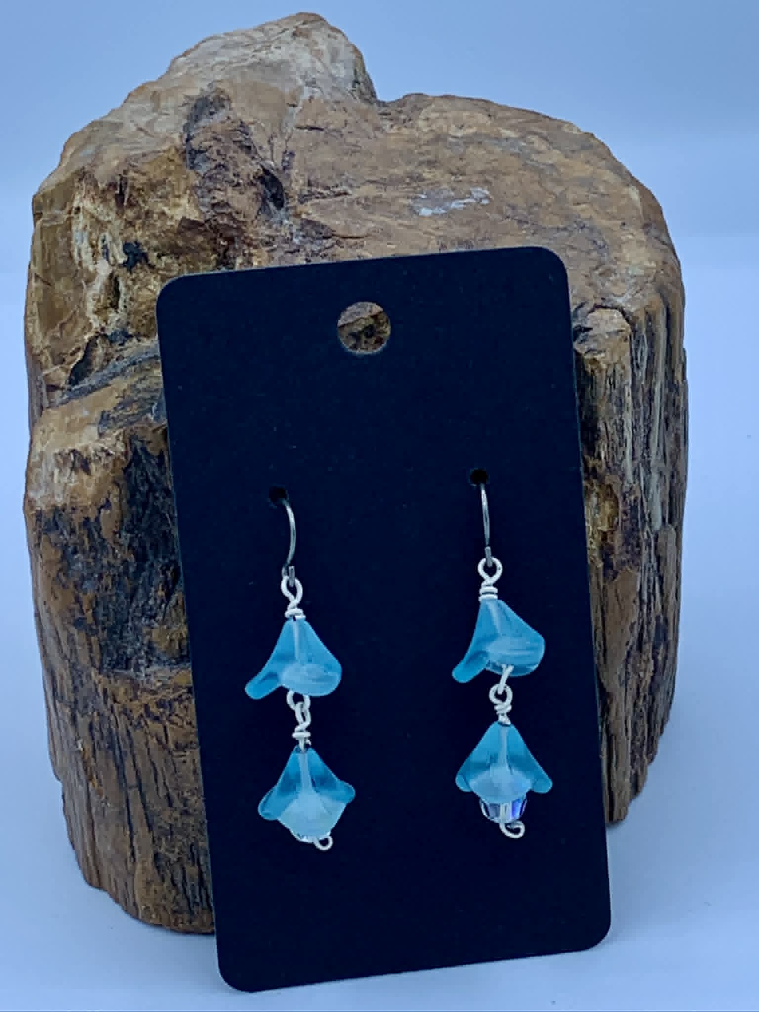 Double Blue Flower Earrings