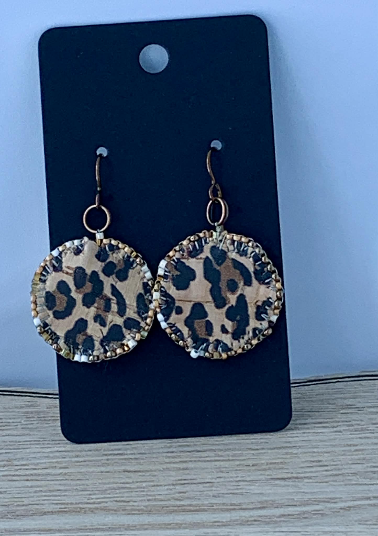 Large Round Leopard Cork Earrings