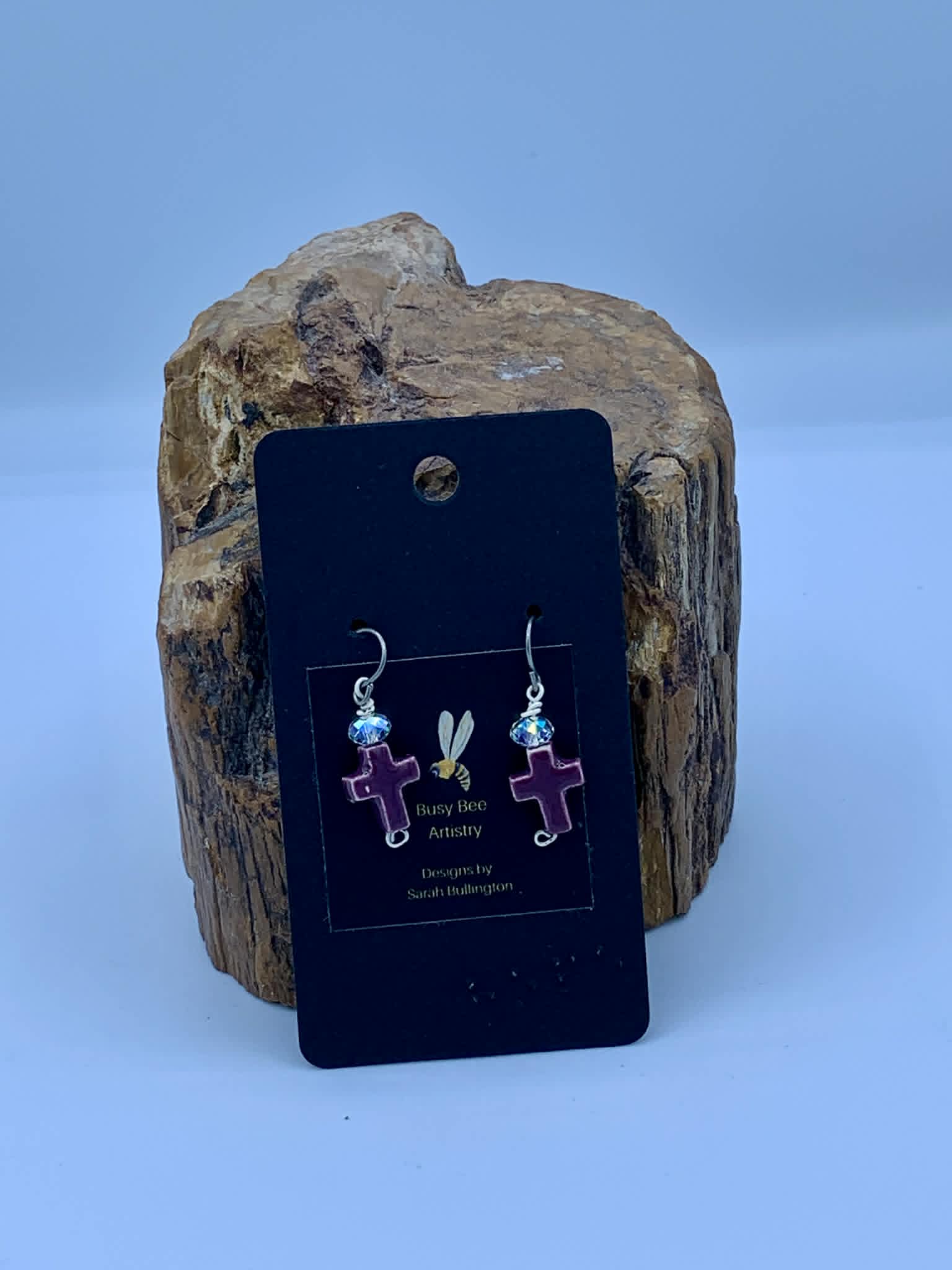 Purple Cross Earrings