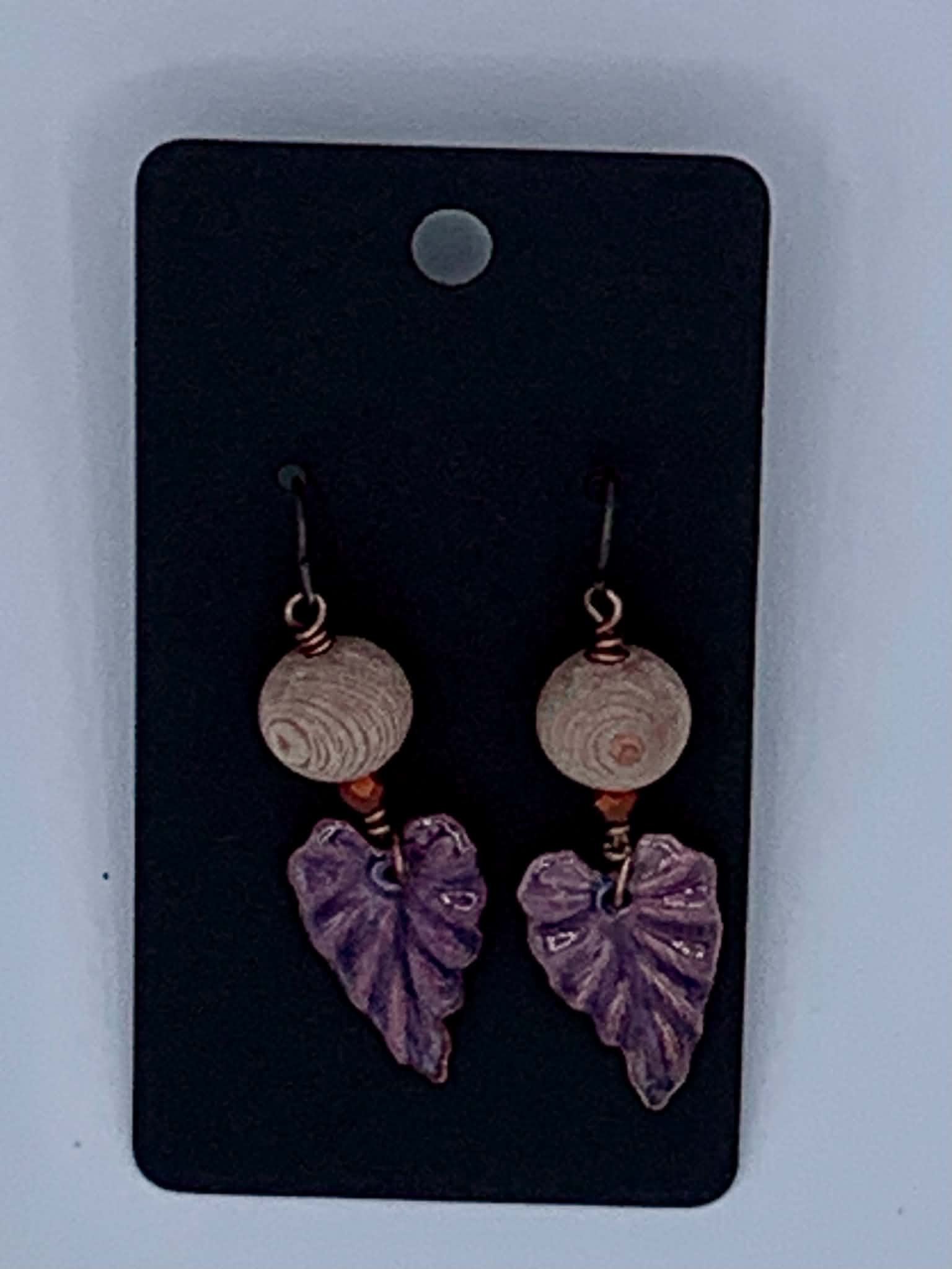 Purple Enamel Leaf Earrings