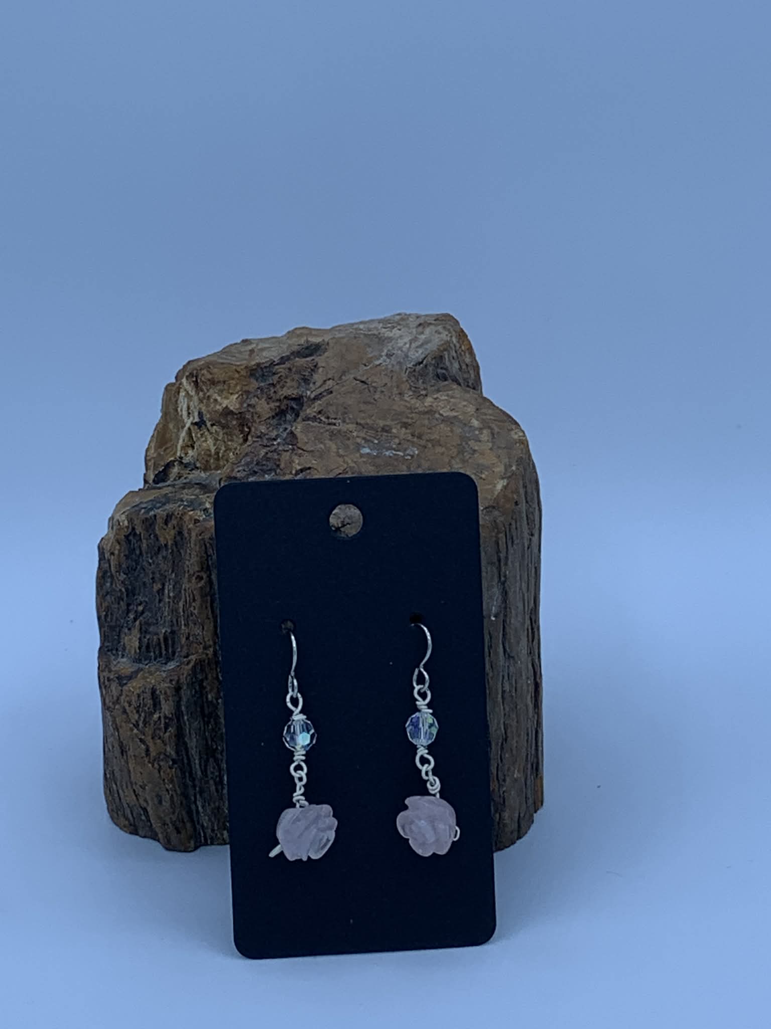 Carved Rose Quartz Flower earrings