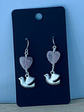 Rose Quartz Heart Dove Earrings