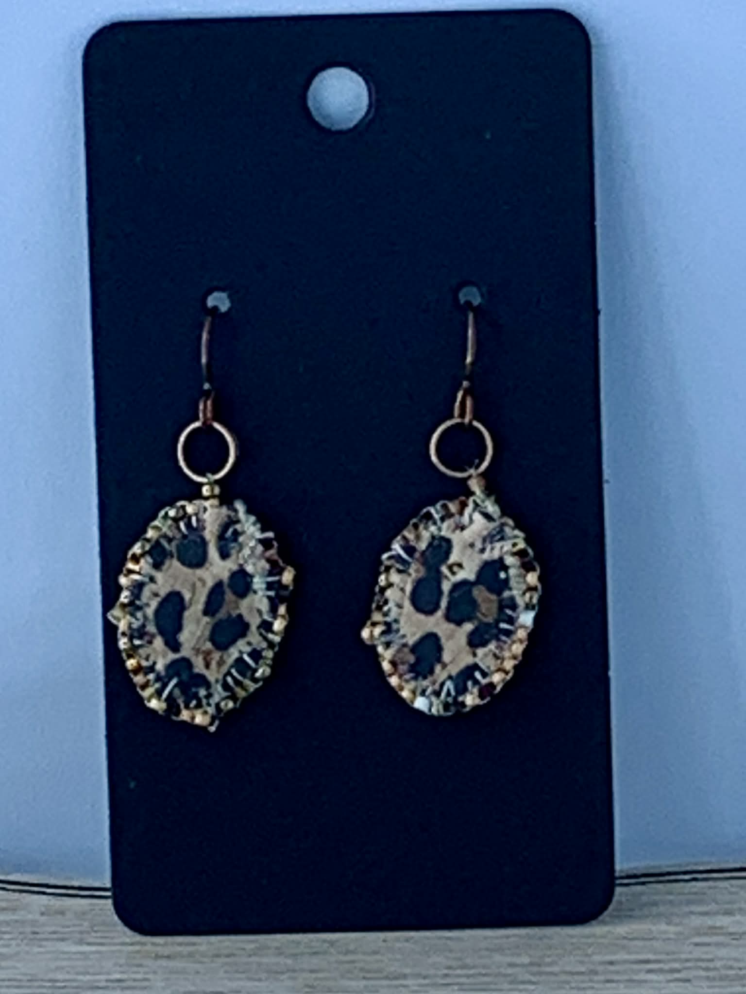 Small Oval Leopard Cork Earrings