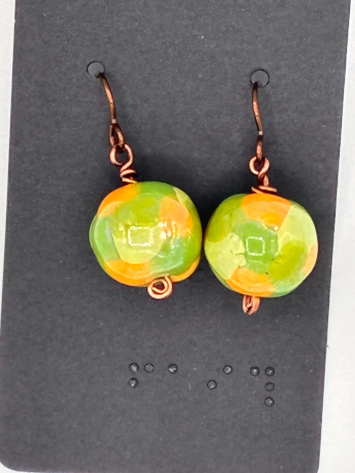 Yellow, Green, and Orange Kazuri Earrings
