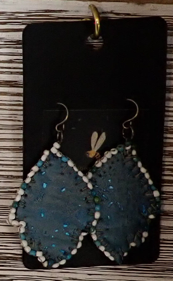 Blue Cork Leaf Earrings