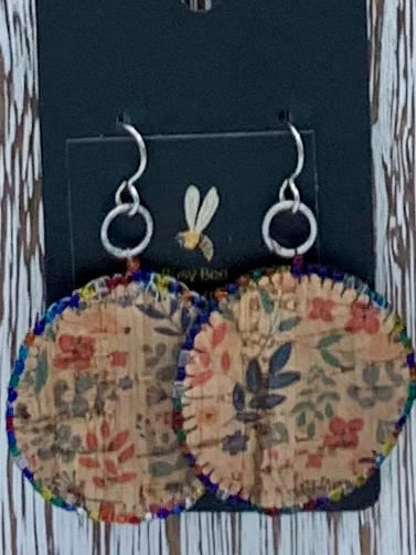 Brown, Blue, and Green Leaf Cork Earrings