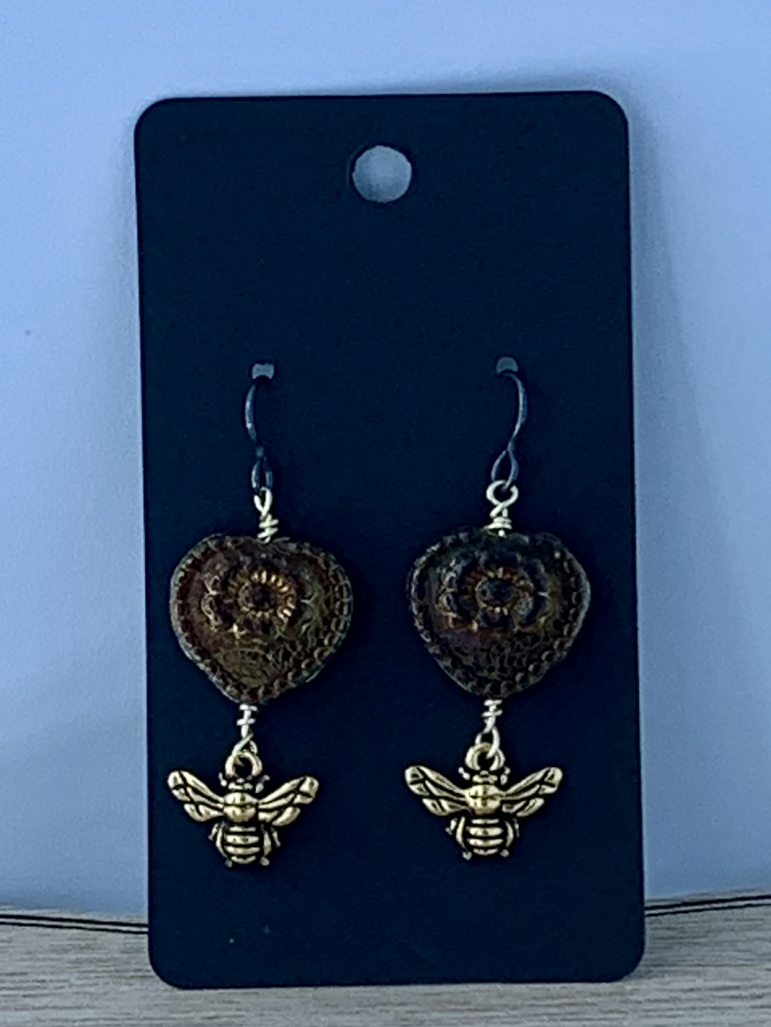 Gold Heart Bee Earrings