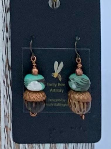 green and white Acorn Earrings