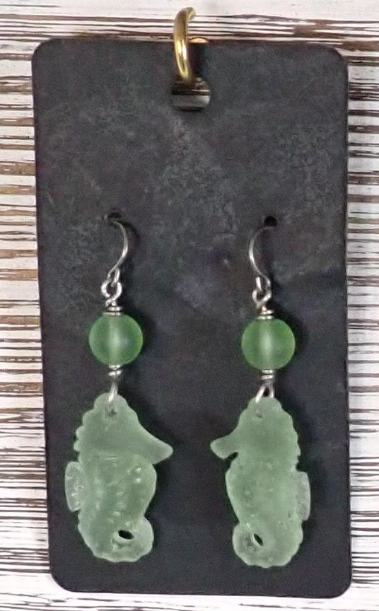 Green Seahorse Earrings