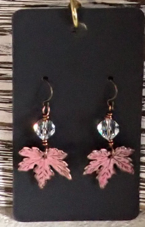 Pink Enameled Leaf earrings