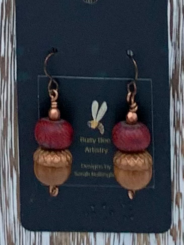 red and brown Acorn Earrings
