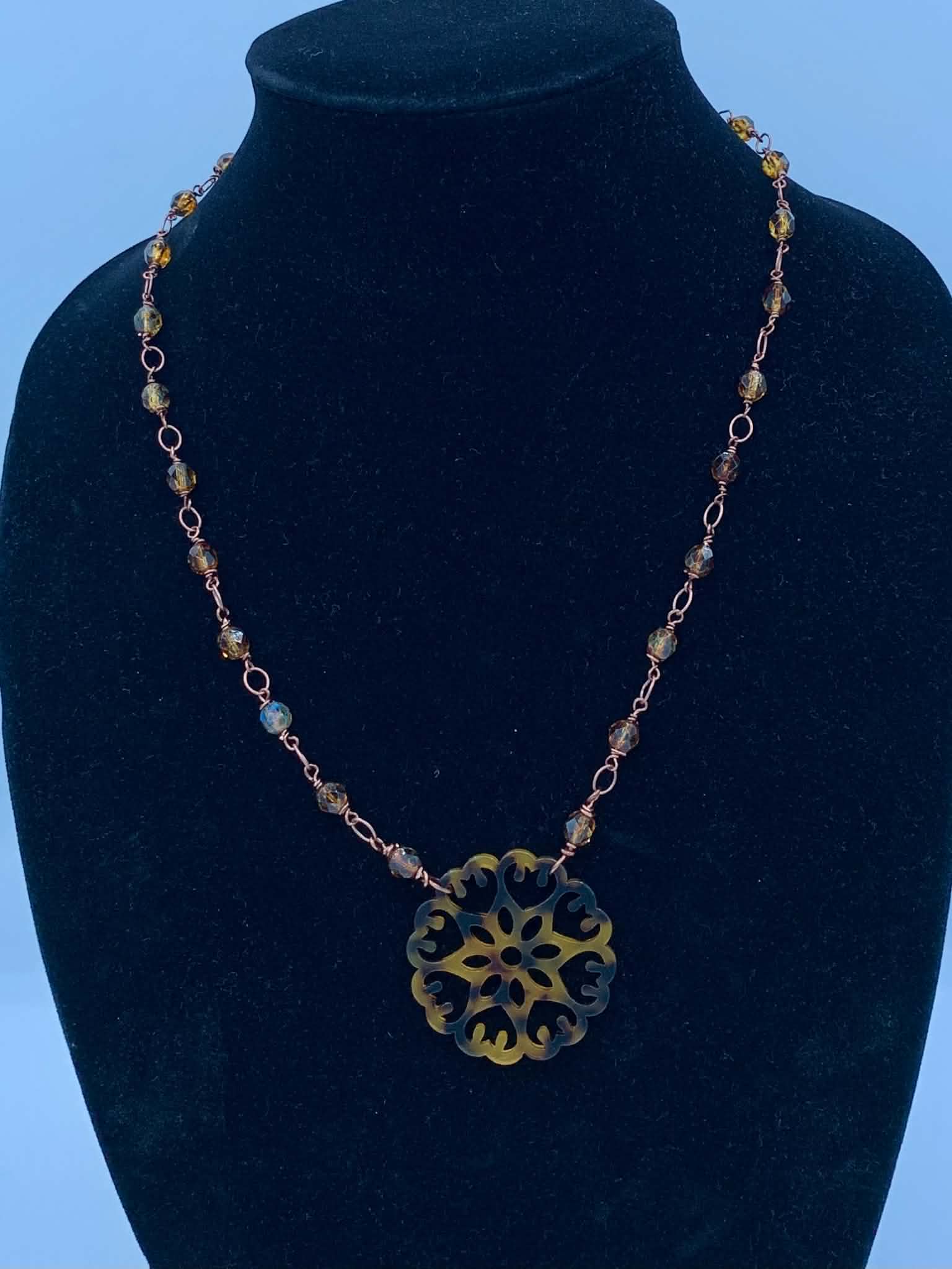 Tortoise Shell Floral Mandala Necklace